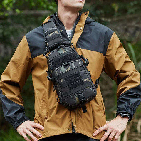 Camping Tactical Chest Bag Waterproof Nylon Outdoor Sling Backpack for Hiking Climbing Cycling & Fishing - MOLLE EDC Fanny Pack