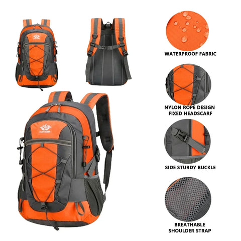 Lightweight Waterproof Hiking Backpack Large Capacity Outdoor Travel Bag Air Cushion Belt Zipper Closure Unisex Softback