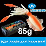 SUNMILE Luminous UV Fishing Soft Squid Lure Wobbler Bait 20g/60g/80g/100g/120g/150g